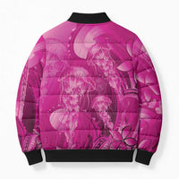 Pink Gradient Polynesia Jellyfish Bomber Puffer Jacket Plumeria Polynesian Tattoo Glowing Vibes