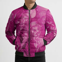 Pink Gradient Polynesia Jellyfish Bomber Puffer Jacket Plumeria Polynesian Tattoo Glowing Vibes