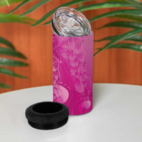 Pink Gradient Polynesia Jellyfish 4 in 1 Can Cooler Tumbler Plumeria Polynesian Tattoo Glowing Vibes