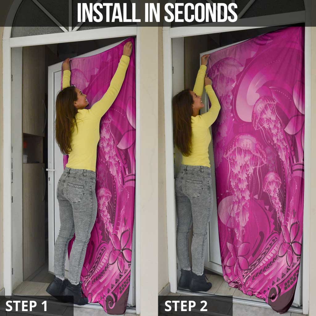 Pink Gradient Polynesia Jellyfish Door Cover Plumeria Polynesian Tattoo Glowing Vibes