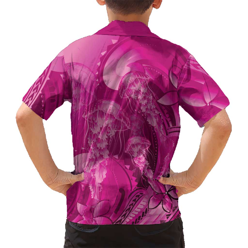Pink Gradient Polynesia Jellyfish Family Matching Long Sleeve Bodycon Dress and Hawaiian Shirt Plumeria Polynesian Tattoo Glowing Vibes LT14 - Polynesian Pride