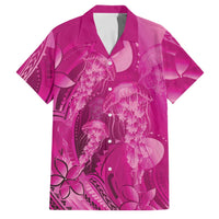 Pink Gradient Polynesia Jellyfish Family Matching Long Sleeve Bodycon Dress and Hawaiian Shirt Plumeria Polynesian Tattoo Glowing Vibes LT14 Dad's Shirt - Short Sleeve Pink - Polynesian Pride