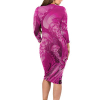 Pink Gradient Polynesia Jellyfish Family Matching Long Sleeve Bodycon Dress and Hawaiian Shirt Plumeria Polynesian Tattoo Glowing Vibes LT14 - Polynesian Pride