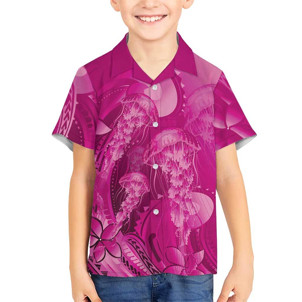 Pink Gradient Polynesia Jellyfish Family Matching Long Sleeve Bodycon Dress and Hawaiian Shirt Plumeria Polynesian Tattoo Glowing Vibes LT14 Son's Shirt Pink - Polynesian Pride