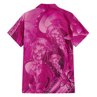 Pink Gradient Polynesia Jellyfish Family Matching Off The Shoulder Long Sleeve Dress and Hawaiian Shirt Plumeria Polynesian Tattoo Glowing Vibes LT14 - Polynesian Pride