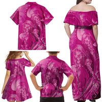 Pink Gradient Polynesia Jellyfish Family Matching Off Shoulder Maxi Dress and Hawaiian Shirt Plumeria Polynesian Tattoo Glowing Vibes LT14 - Polynesian Pride