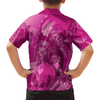 Pink Gradient Polynesia Jellyfish Family Matching Off Shoulder Short Dress and Hawaiian Shirt Plumeria Polynesian Tattoo Glowing Vibes LT14 - Polynesian Pride