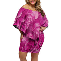 Pink Gradient Polynesia Jellyfish Family Matching Off Shoulder Short Dress and Hawaiian Shirt Plumeria Polynesian Tattoo Glowing Vibes LT14 Mom's Dress Pink - Polynesian Pride