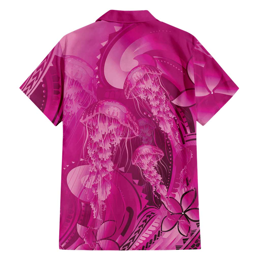 Pink Gradient Polynesia Jellyfish Family Matching Short Sleeve Bodycon Dress and Hawaiian Shirt Plumeria Polynesian Tattoo Glowing Vibes LT14 - Polynesian Pride