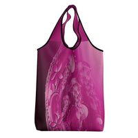 Pink Gradient Polynesia Jellyfish Grocery Bag Plumeria Polynesian Tattoo Glowing Vibes