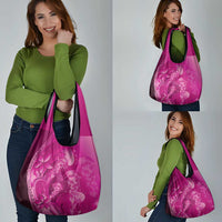 Pink Gradient Polynesia Jellyfish Grocery Bag Plumeria Polynesian Tattoo Glowing Vibes