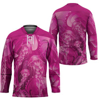 Pink Gradient Polynesia Jellyfish Hockey Jersey Plumeria Polynesian Tattoo Glowing Vibes