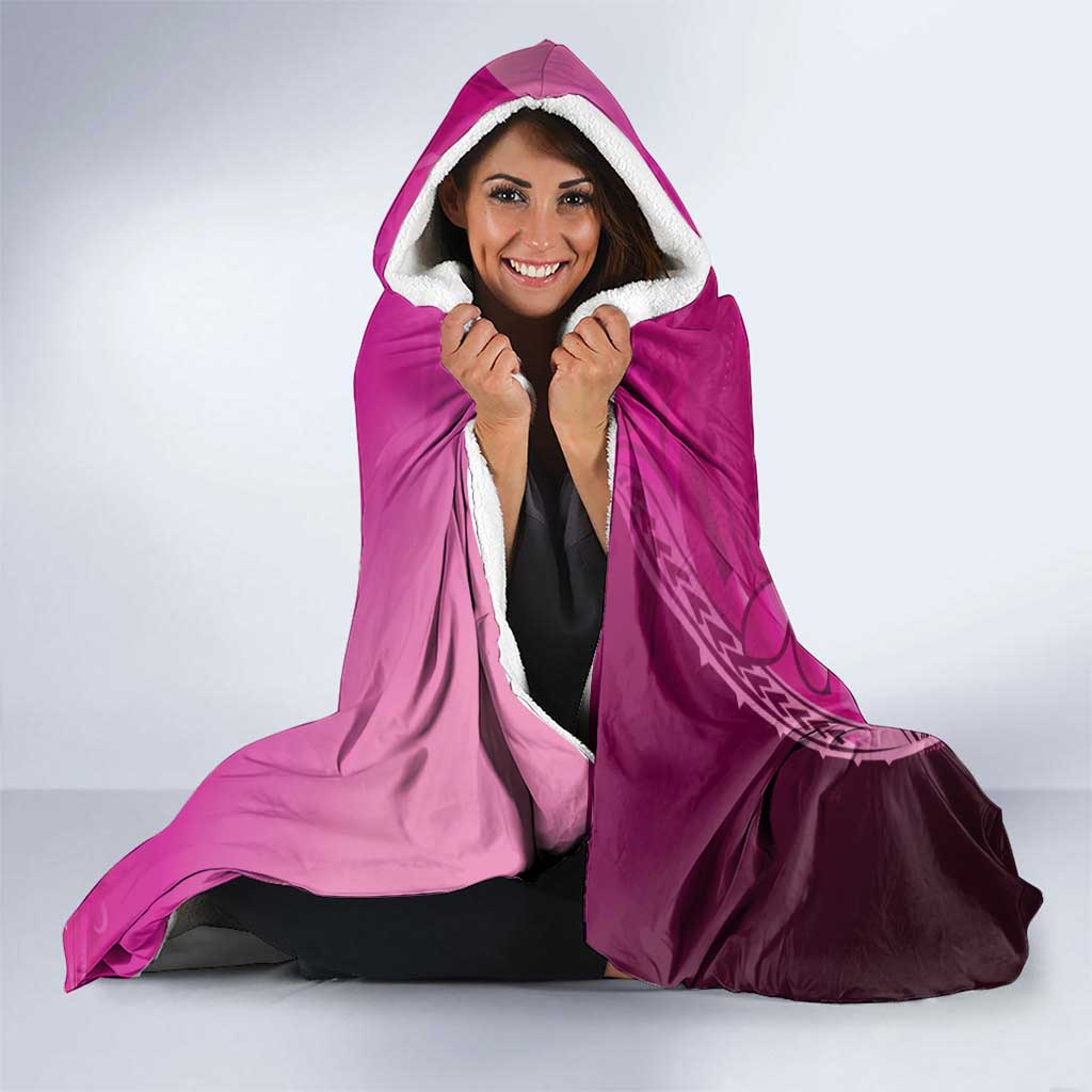 Pink Gradient Polynesia Jellyfish Hooded Blanket Plumeria Polynesian Tattoo Glowing Vibes
