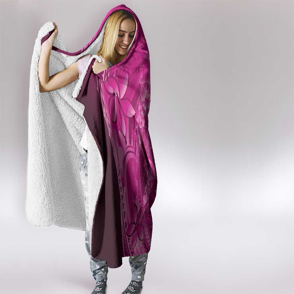 Pink Gradient Polynesia Jellyfish Hooded Blanket Plumeria Polynesian Tattoo Glowing Vibes