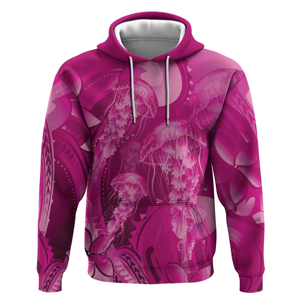 Pink Gradient Polynesia Jellyfish Hoodie Plumeria Polynesian Tattoo Glowing Vibes