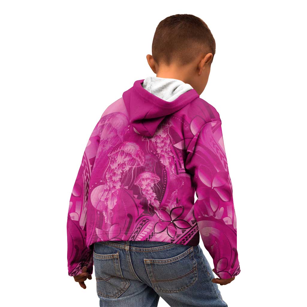 Pink Gradient Polynesia Jellyfish Kid Hoodie Plumeria Polynesian Tattoo Glowing Vibes