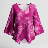 Pink Gradient Polynesia Jellyfish Kimono Sleeve Blouse Plumeria Polynesian Tattoo Glowing Vibes