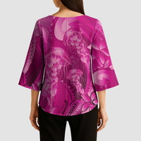 Pink Gradient Polynesia Jellyfish Kimono Sleeve Blouse Plumeria Polynesian Tattoo Glowing Vibes
