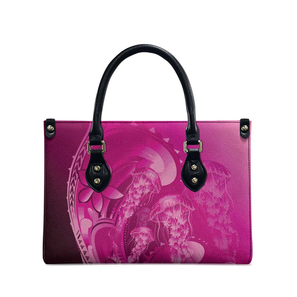 Pink Gradient Polynesia Jellyfish Leather Bag Plumeria Polynesian Tattoo Glowing Vibes