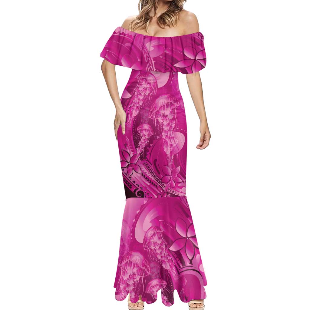 Pink Gradient Polynesia Jellyfish Mermaid Dress Plumeria Polynesian Tattoo Glowing Vibes