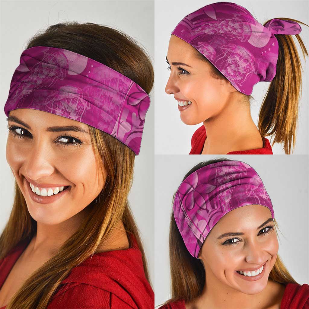 Pink Gradient Polynesia Jellyfish Neck Gaiter Plumeria Polynesian Tattoo Glowing Vibes