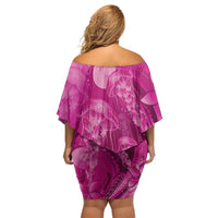 Pink Gradient Polynesia Jellyfish Off Shoulder Short Dress Plumeria Polynesian Tattoo Glowing Vibes