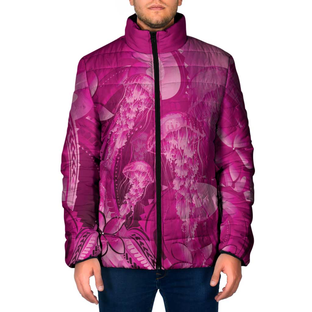 Pink Gradient Polynesia Jellyfish Padded Jacket Plumeria Polynesian Tattoo Glowing Vibes