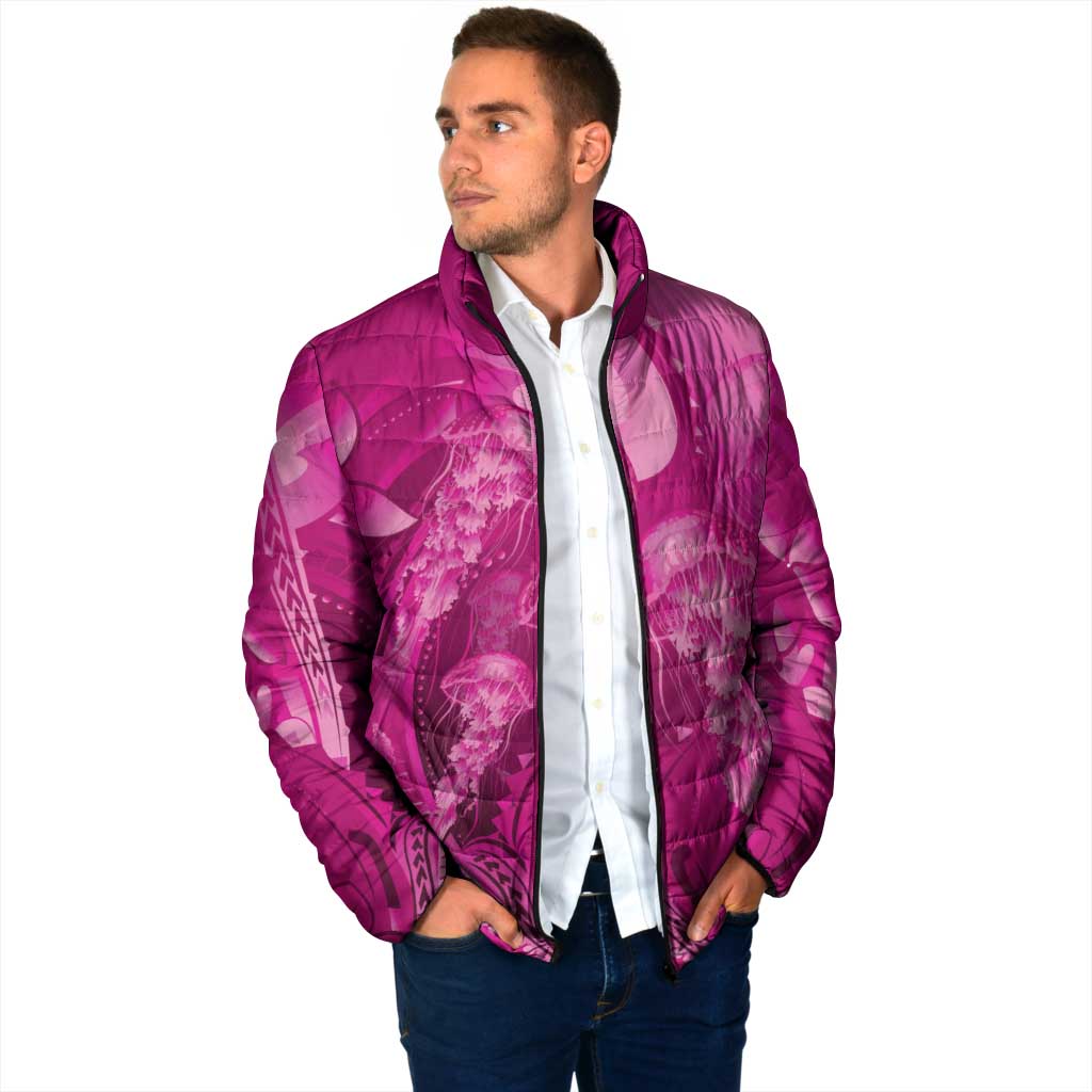 Pink Gradient Polynesia Jellyfish Padded Jacket Plumeria Polynesian Tattoo Glowing Vibes