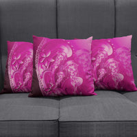 Pink Gradient Polynesia Jellyfish Pillow Cover Plumeria Polynesian Tattoo Glowing Vibes