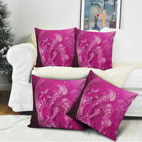 Pink Gradient Polynesia Jellyfish Pillow Cover Plumeria Polynesian Tattoo Glowing Vibes