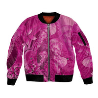 Pink Gradient Polynesia Jellyfish Sleeve Zip Bomber Jacket Plumeria Polynesian Tattoo Glowing Vibes
