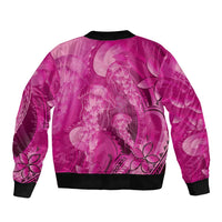 Pink Gradient Polynesia Jellyfish Sleeve Zip Bomber Jacket Plumeria Polynesian Tattoo Glowing Vibes