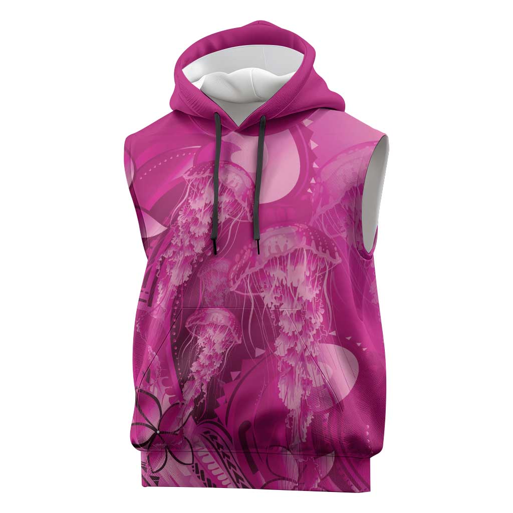 Pink Gradient Polynesia Jellyfish Sleeveless Hoodie Plumeria Polynesian Tattoo Glowing Vibes