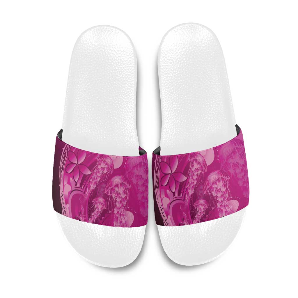 Pink Gradient Polynesia Jellyfish Slide Sandals Plumeria Polynesian Tattoo Glowing Vibes