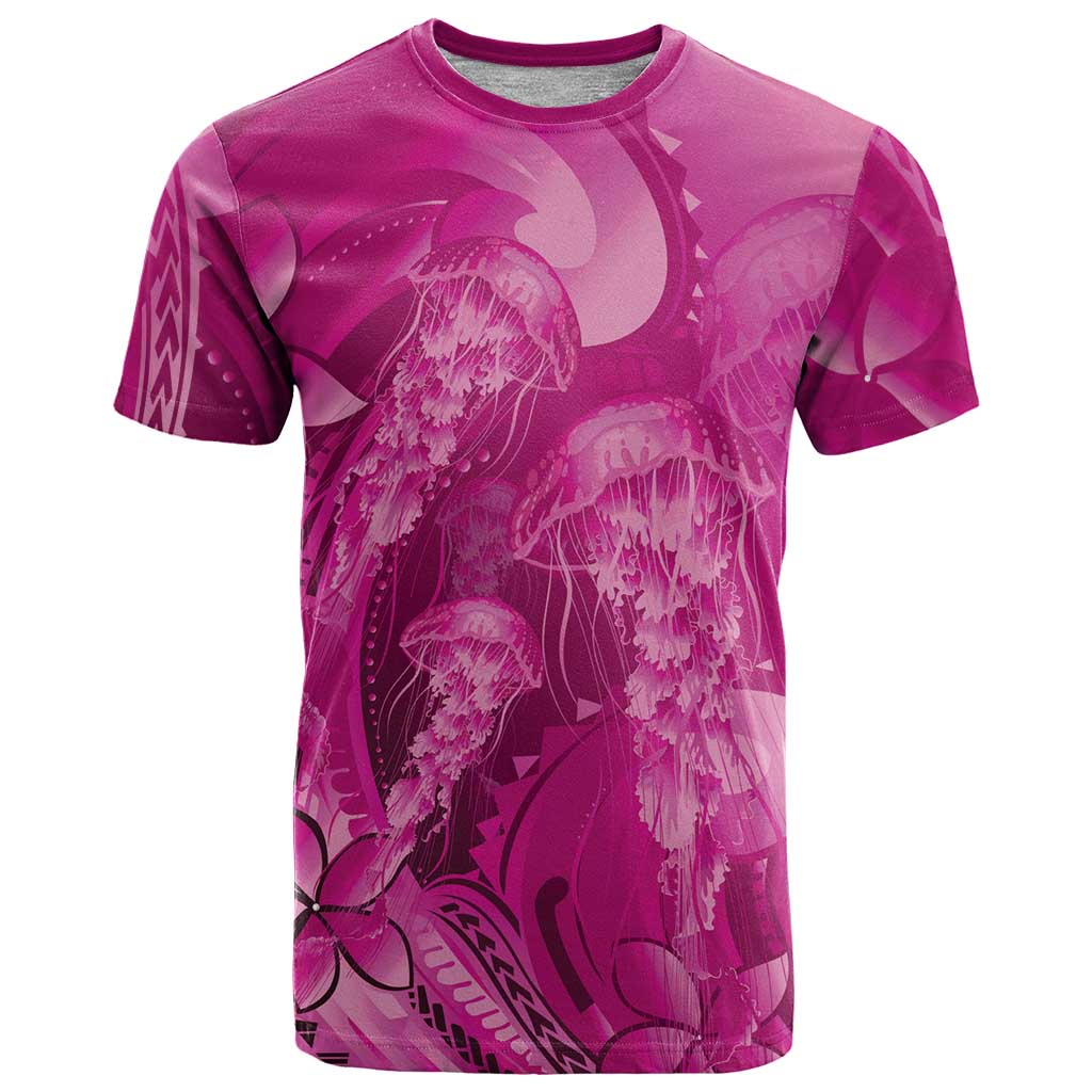 Pink Gradient Polynesia Jellyfish T Shirt Plumeria Polynesian Tattoo Glowing Vibes