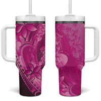 Pink Gradient Polynesia Jellyfish Tumbler With Handle Plumeria Polynesian Tattoo Glowing Vibes