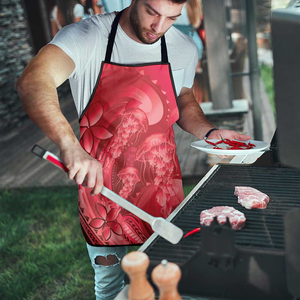 Red Gradient Polynesia Jellyfish Apron Plumeria Polynesian Tattoo Glowing Vibes