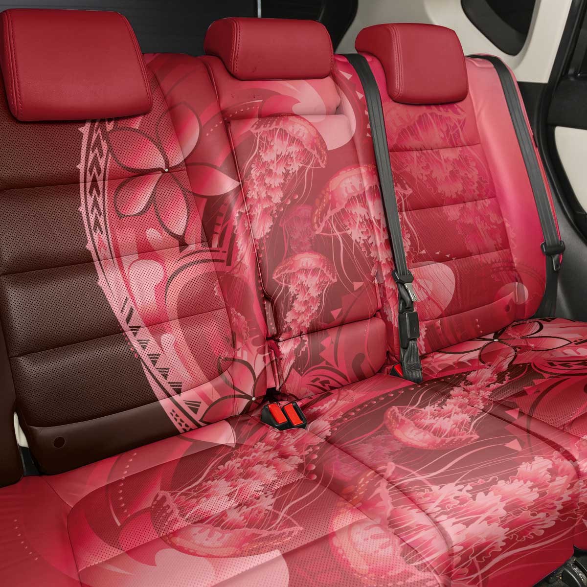 Red Gradient Polynesia Jellyfish Back Car Seat Cover Plumeria Polynesian Tattoo Glowing Vibes