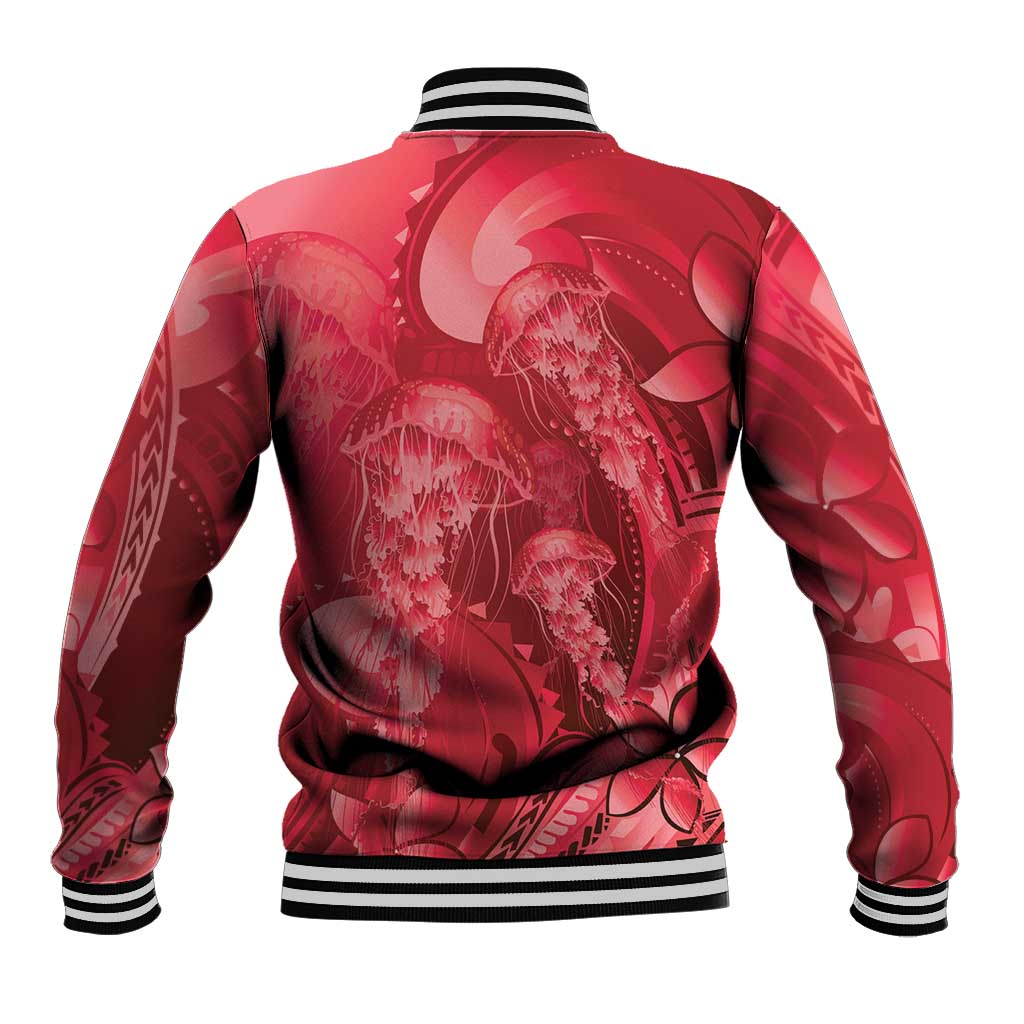 Red Gradient Polynesia Jellyfish Baseball Jacket Plumeria Polynesian Tattoo Glowing Vibes
