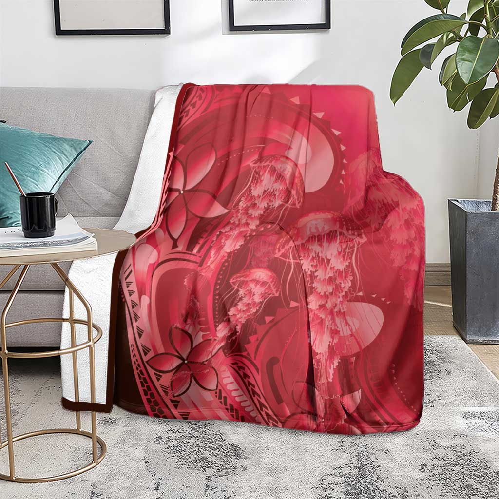 Red Gradient Polynesia Jellyfish Blanket Plumeria Polynesian Tattoo Glowing Vibes