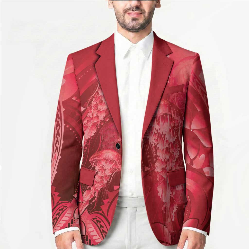 Red Gradient Polynesia Jellyfish Blazer Plumeria Polynesian Tattoo Glowing Vibes