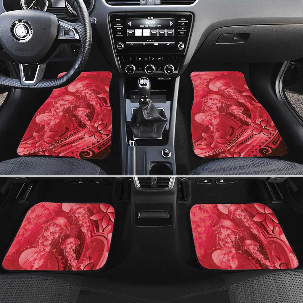 Red Gradient Polynesia Jellyfish Car Mats Plumeria Polynesian Tattoo Glowing Vibes