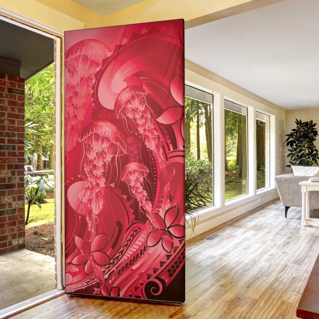 Red Gradient Polynesia Jellyfish Door Cover Plumeria Polynesian Tattoo Glowing Vibes