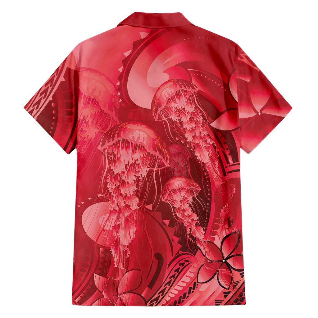 Red Gradient Polynesia Jellyfish Family Matching Summer Maxi Dress and Hawaiian Shirt Plumeria Polynesian Tattoo Glowing Vibes LT14 - Polynesian Pride