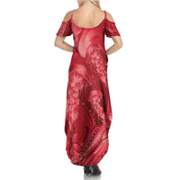 Red Gradient Polynesia Jellyfish Family Matching Summer Maxi Dress and Hawaiian Shirt Plumeria Polynesian Tattoo Glowing Vibes LT14 - Polynesian Pride