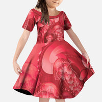 Red Gradient Polynesia Jellyfish Family Matching Tank Maxi Dress and Hawaiian Shirt Plumeria Polynesian Tattoo Glowing Vibes LT14 Daughter's Dress Red - Polynesian Pride