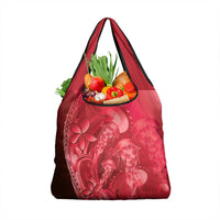 Red Gradient Polynesia Jellyfish Grocery Bag Plumeria Polynesian Tattoo Glowing Vibes