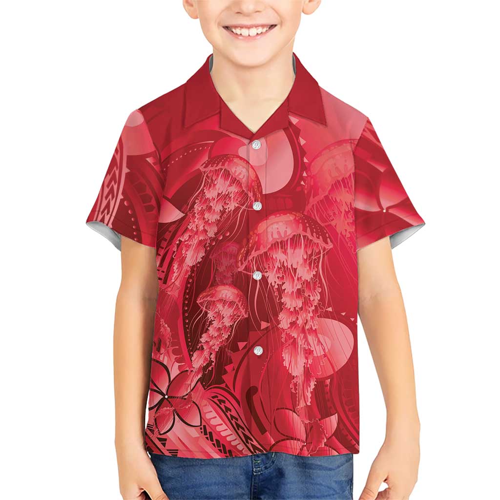 Red Gradient Polynesia Jellyfish Hawaiian Shirt Plumeria Polynesian Tattoo Glowing Vibes