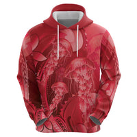 Red Gradient Polynesia Jellyfish Hoodie Plumeria Polynesian Tattoo Glowing Vibes