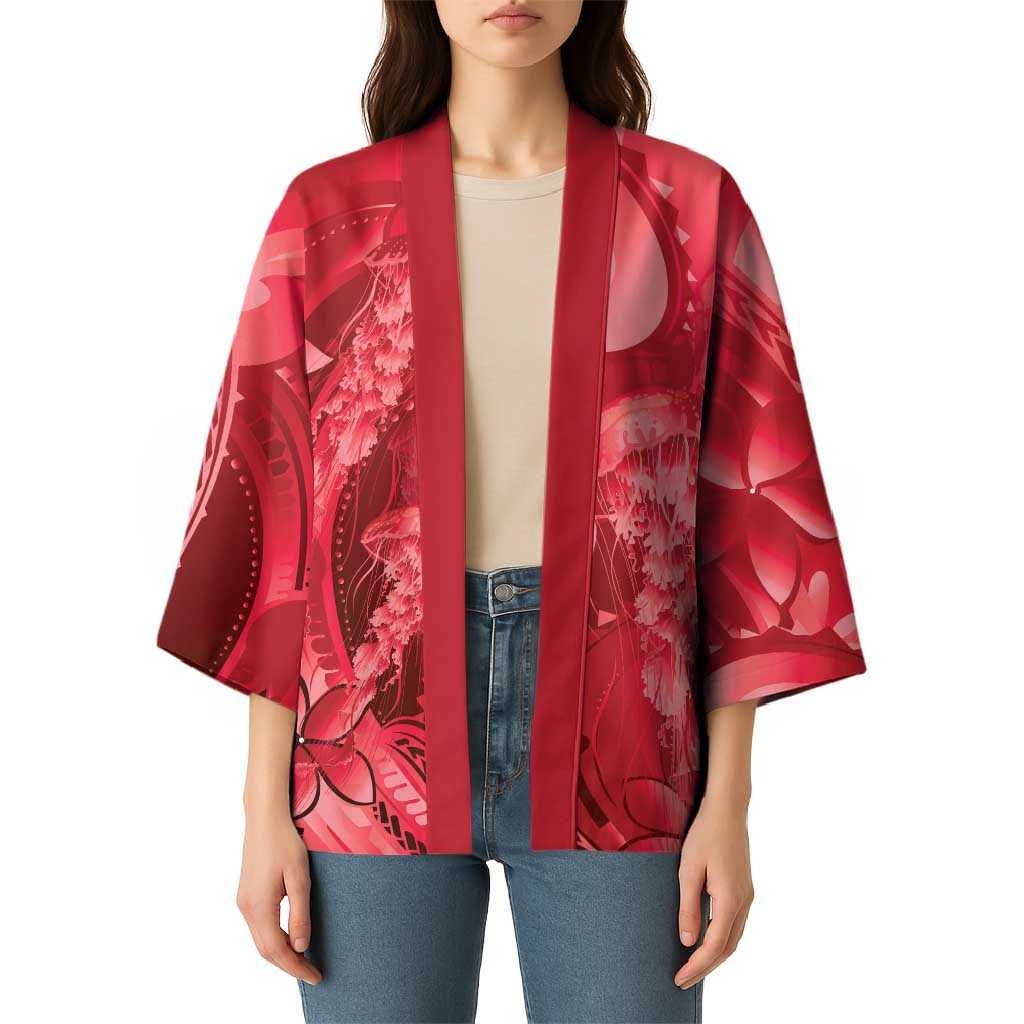 Red Gradient Polynesia Jellyfish Kimono Plumeria Polynesian Tattoo Glowing Vibes
